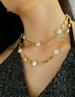 Gold Coin Baroque Pearl Necklace-Gembea Jewelry