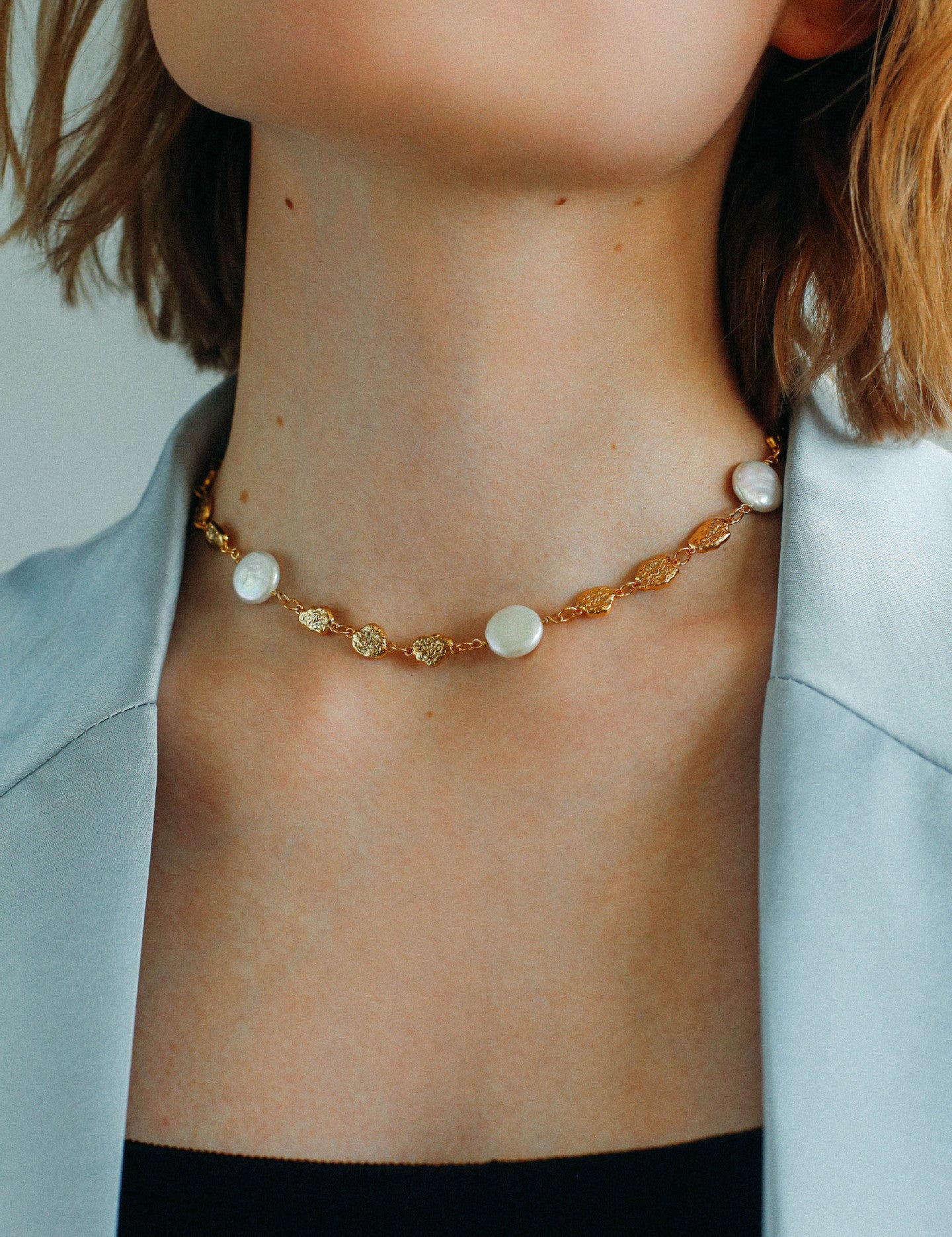 Gold Coin Baroque Pearl Necklace-Gembea Jewelry