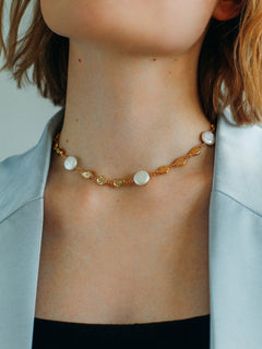Gold Coin Baroque Pearl Necklace-Gembea Jewelry
