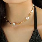 Gold Coin Baroque Pearl Necklace-Gembea Jewelry