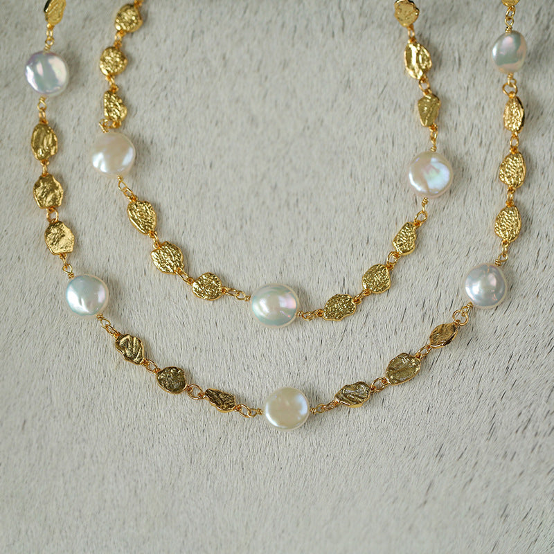Gold Coin Baroque Pearl Necklace-Gembea Jewelry