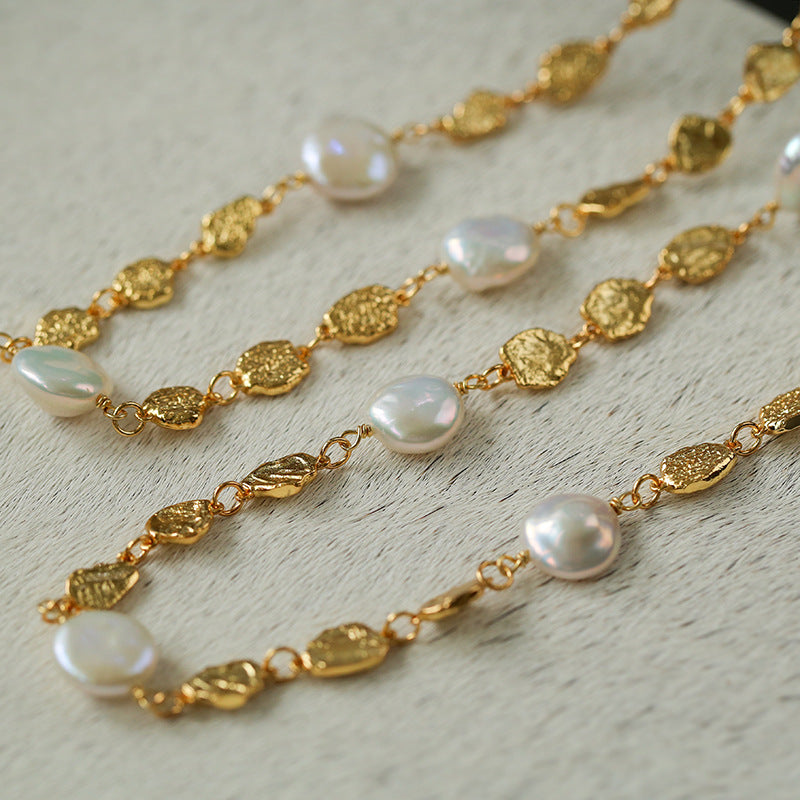 Gold Coin Baroque Pearl Necklace-Gembea Jewelry
