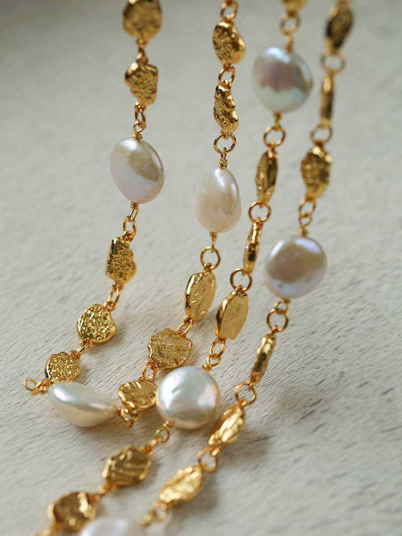 Gold Coin Baroque Pearl Necklace-Gembea Jewelry