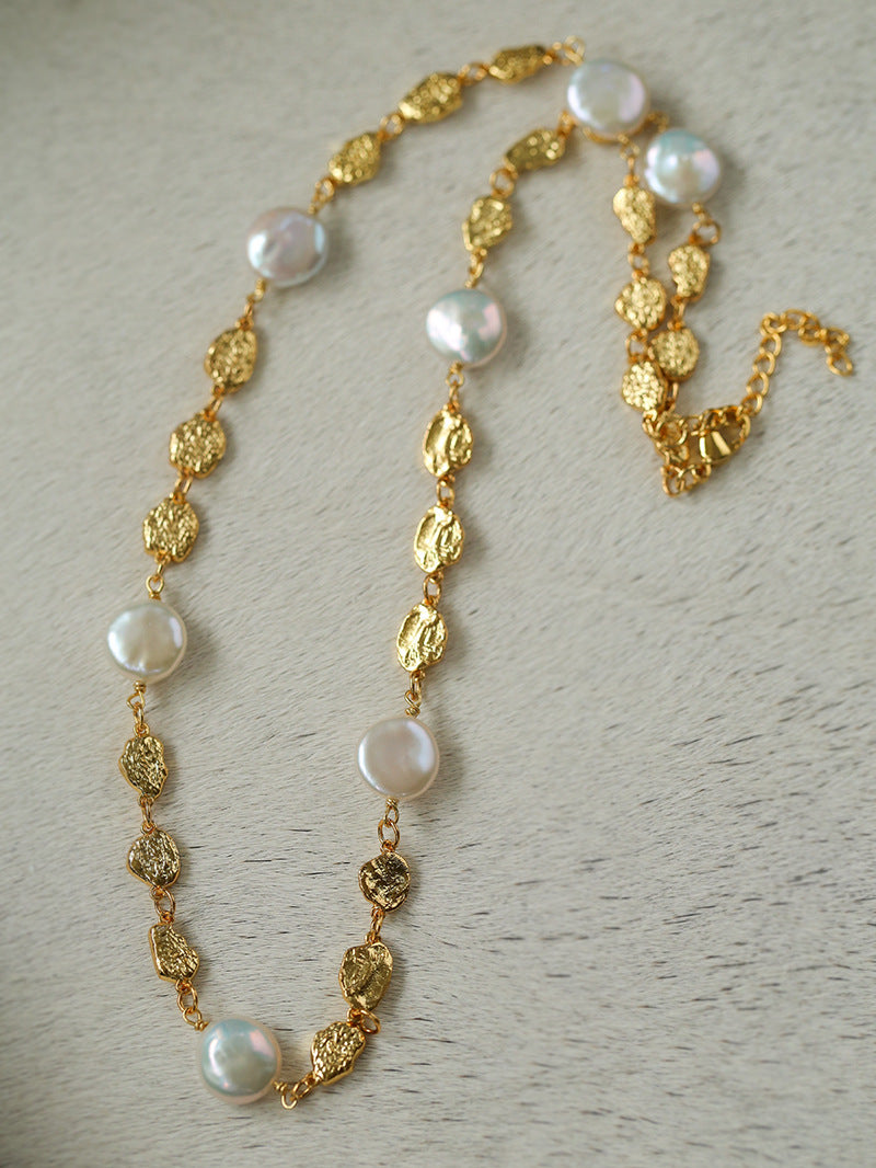 Gold Coin Baroque Pearl Necklace-Gembea Jewelry