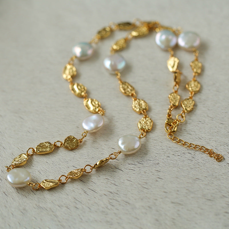 Gold Coin Baroque Pearl Necklace-Gembea Jewelry