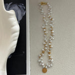 Gold Coin Pendant Baroque Pearl Necklace - Gembea Jewelry