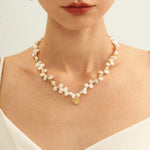 Gold Coin Pendant Baroque Pearl Necklace - Gembea Jewelry