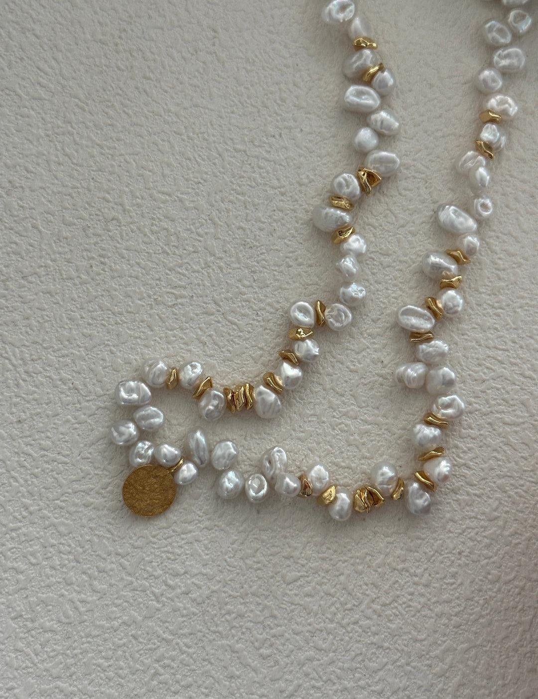 Gold Coin Pendant Baroque Pearl Necklace - Gembea Jewelry