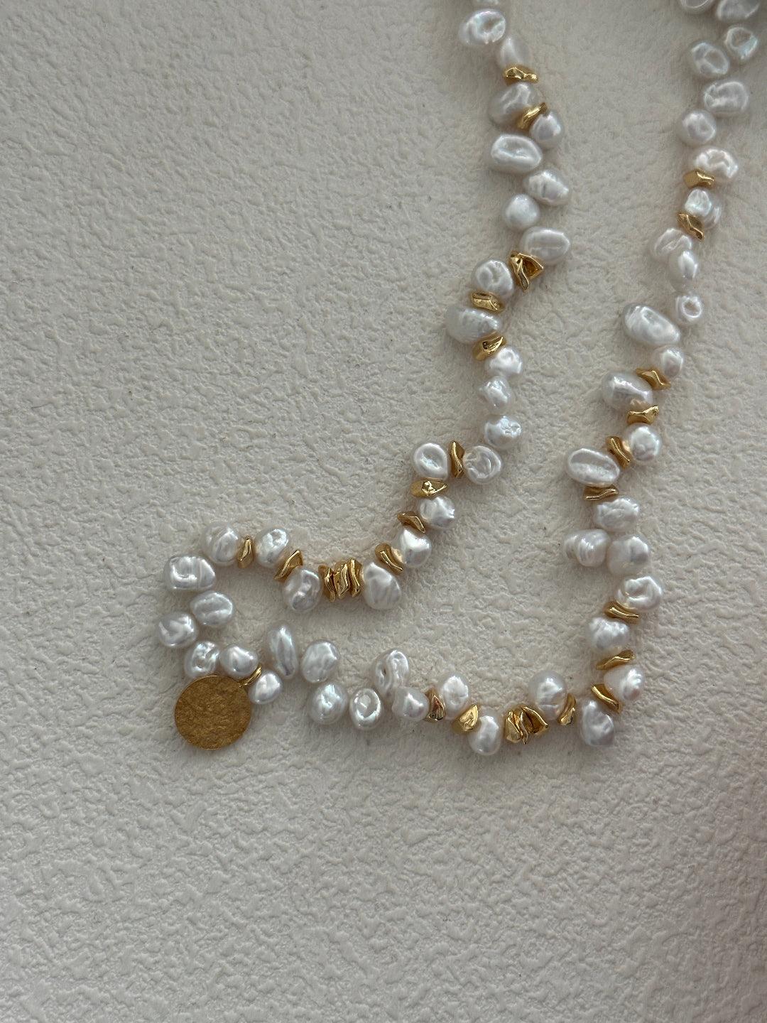 Gold Coin Pendant Baroque Pearl Necklace - Gembea Jewelry