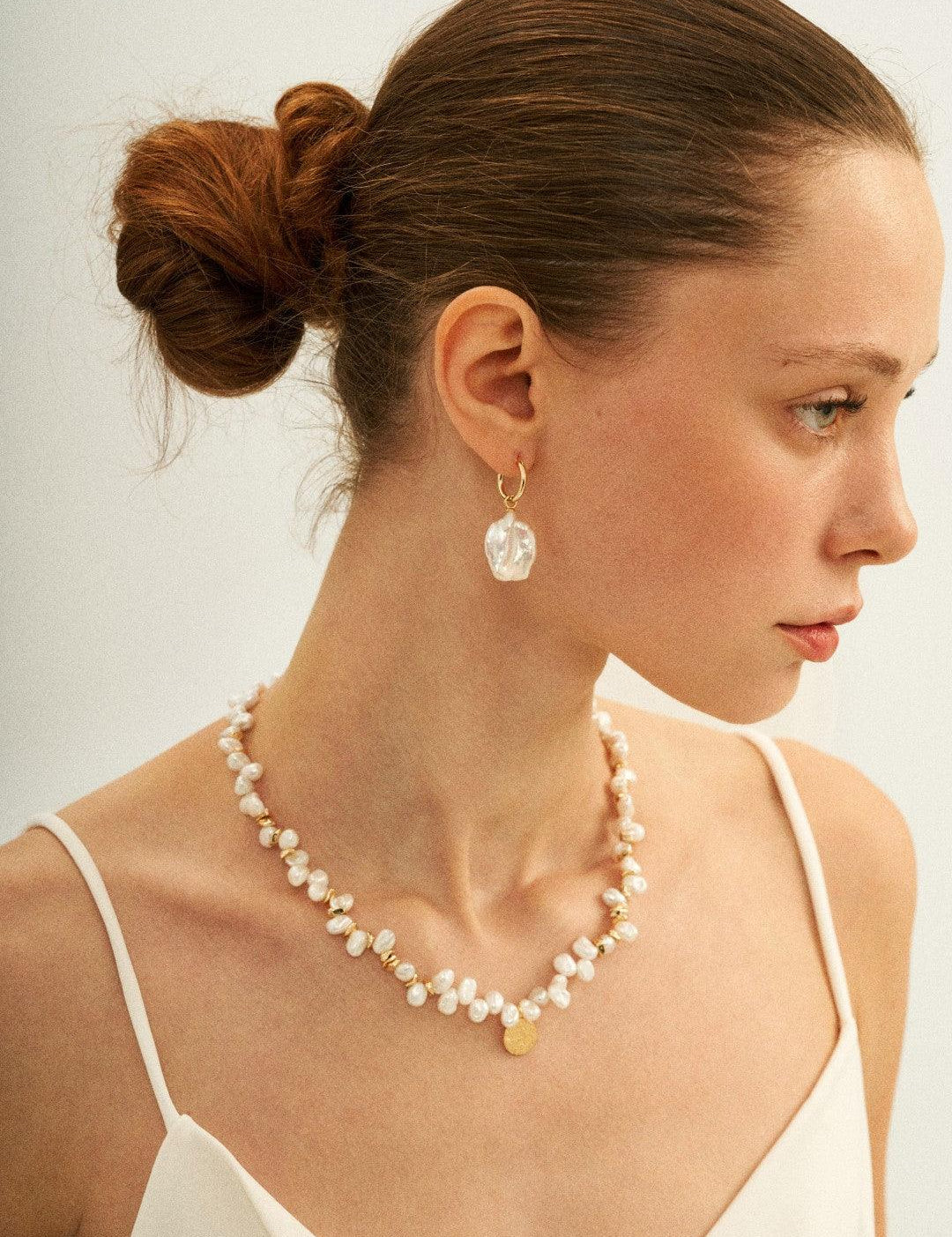 Gold Coin Pendant Baroque Pearl Necklace - Gembea Jewelry