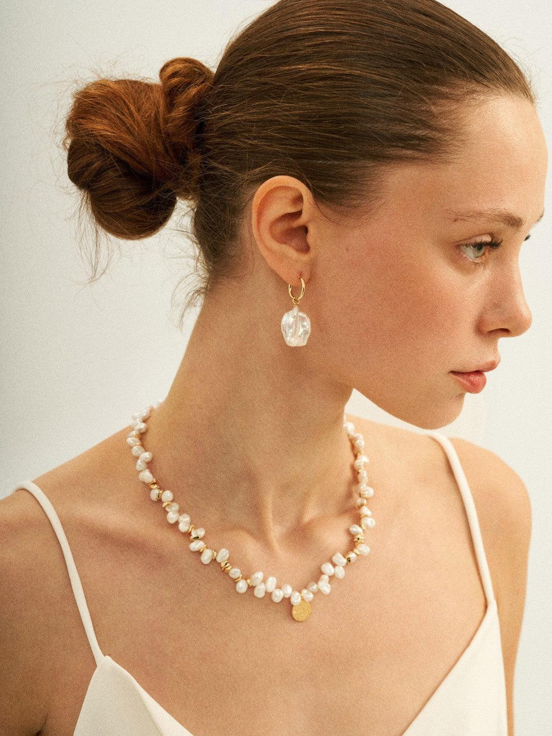 Gold Coin Pendant Baroque Pearl Necklace - Gembea Jewelry