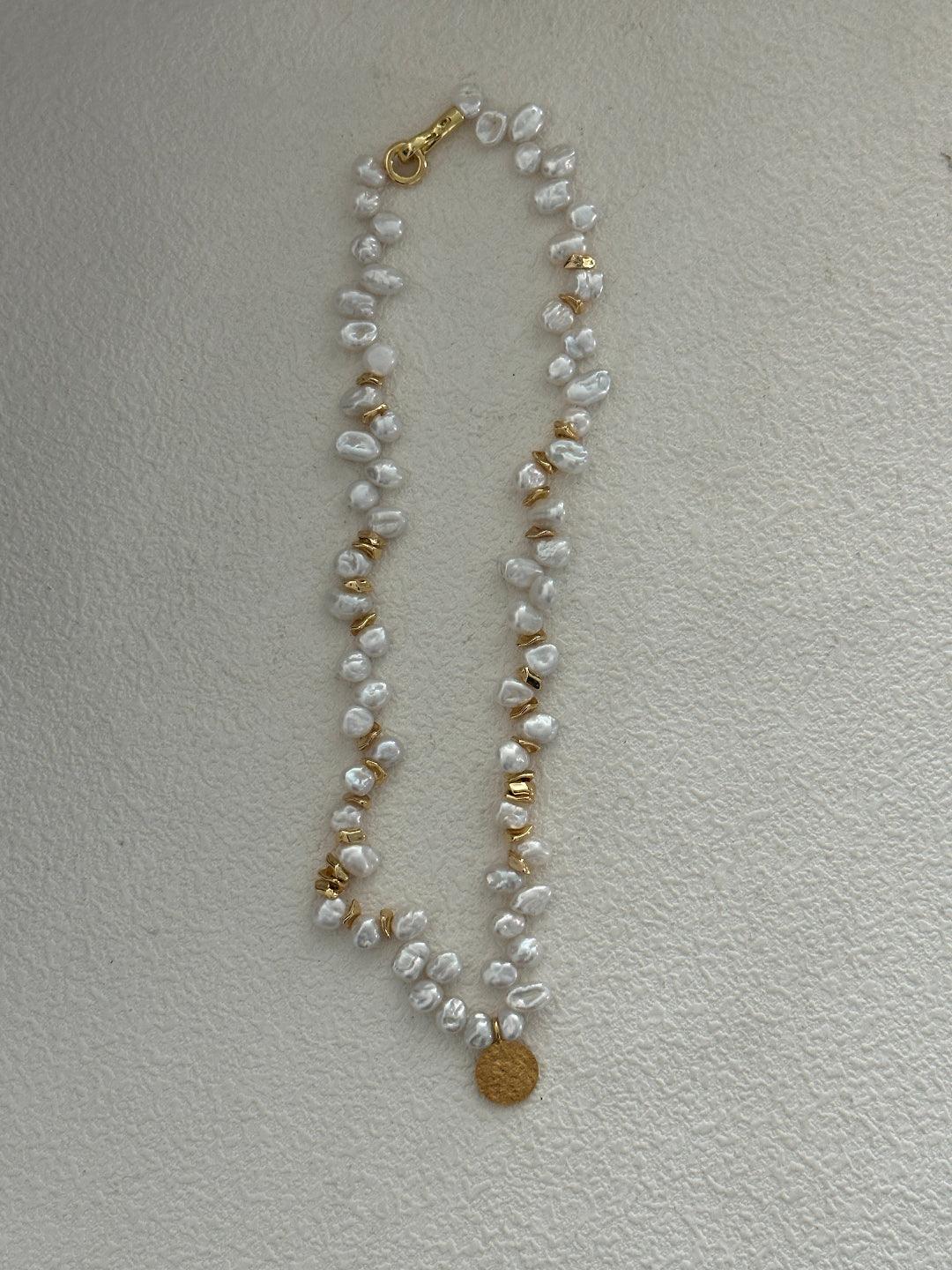 Gold Coin Pendant Baroque Pearl Necklace - Gembea Jewelry