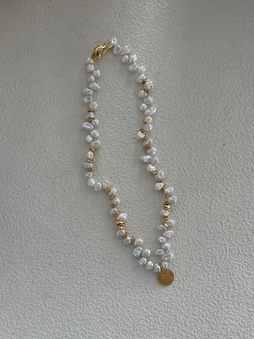Gold Coin Pendant Baroque Pearl Necklace - Gembea Jewelry