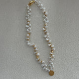 Gold Coin Pendant Baroque Pearl Necklace - Gembea Jewelry