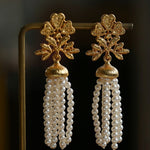 Gold Lace Pearl Tassel Earrings gembea jewelry