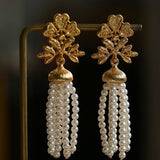 Gold Lace Pearl Tassel Earrings gembea jewelry
