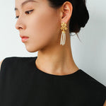 Gold Lace Pearl Tassel Earrings gembea jewelry