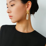 Gold Lace Pearl Tassel Earrings gembea jewelry