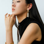Gold Lace Pearl Tassel Earrings gembea jewelry