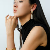 Gold Lace Pearl Tassel Earrings gembea jewelry