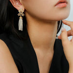 Gold Lace Pearl Tassel Earrings gembea jewelry