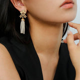 Gold Lace Pearl Tassel Earrings gembea jewelry