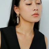 Gold Lace Pearl Tassel Earrings gembea jewelry