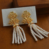 Gold Lace Pearl Tassel Earrings gembea jewelry