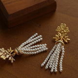 Gold Lace Pearl Tassel Earrings gembea jewelry