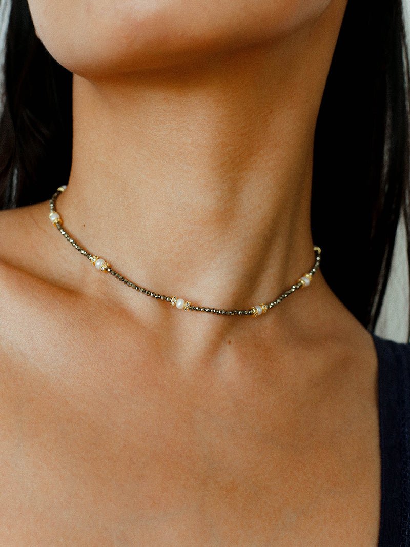 Gold Ore Pearl Beaded Necklace gembea jewelry