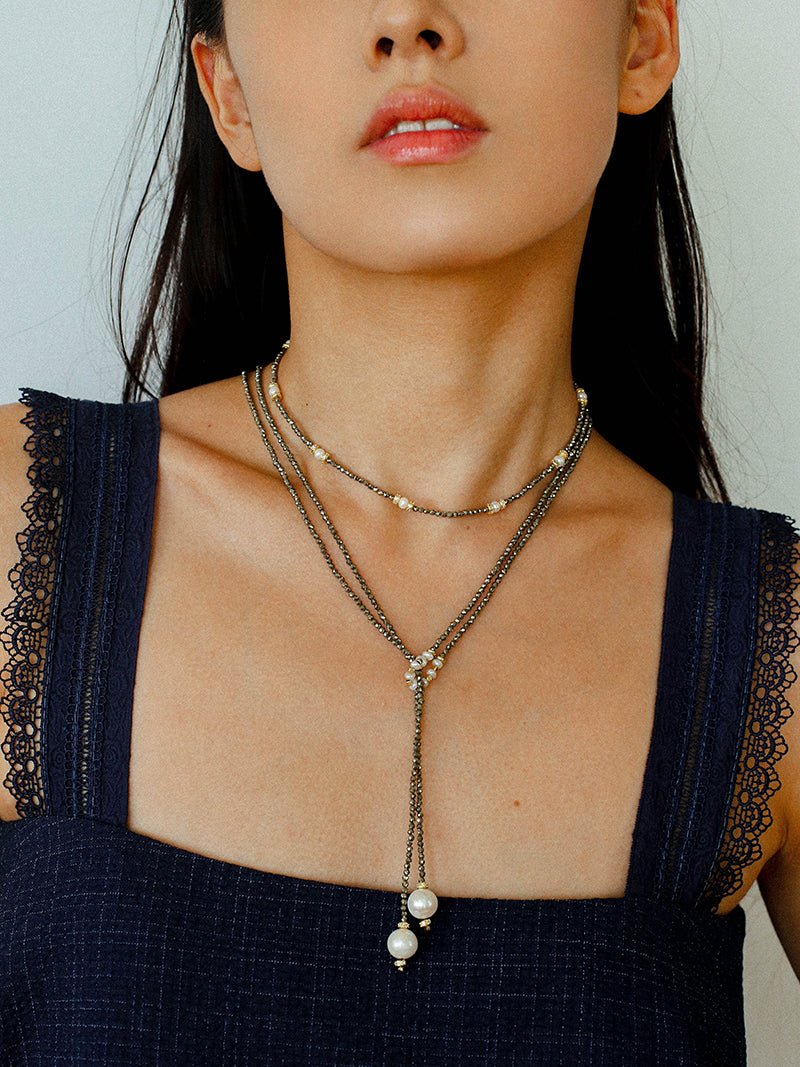 Gold Ore Pearl Beaded Necklace gembea jewelry