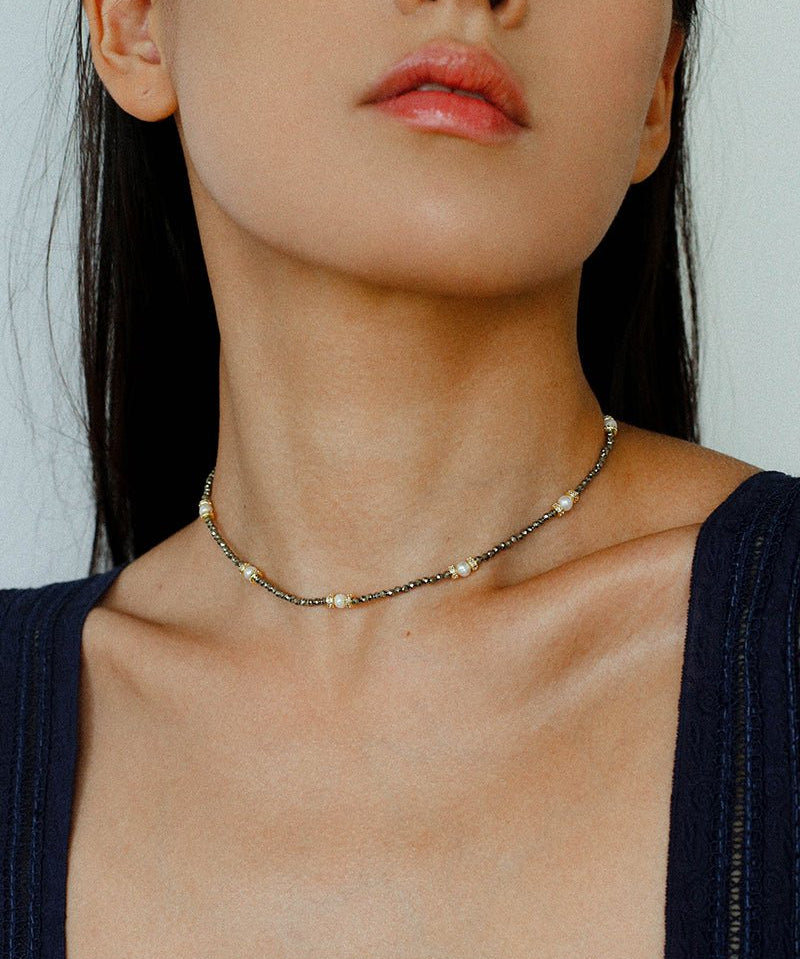 Gold Ore Pearl Beaded Necklace gembea jewelry