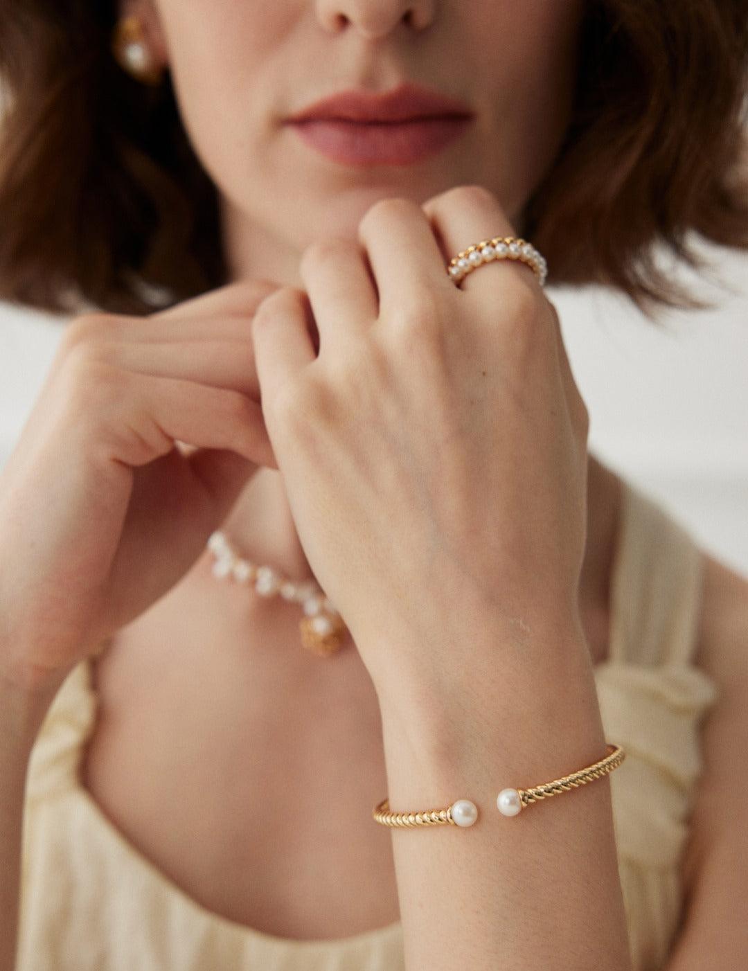 Half Shell Pearl Half Sterling Silver Ring - Gembea Jewelry