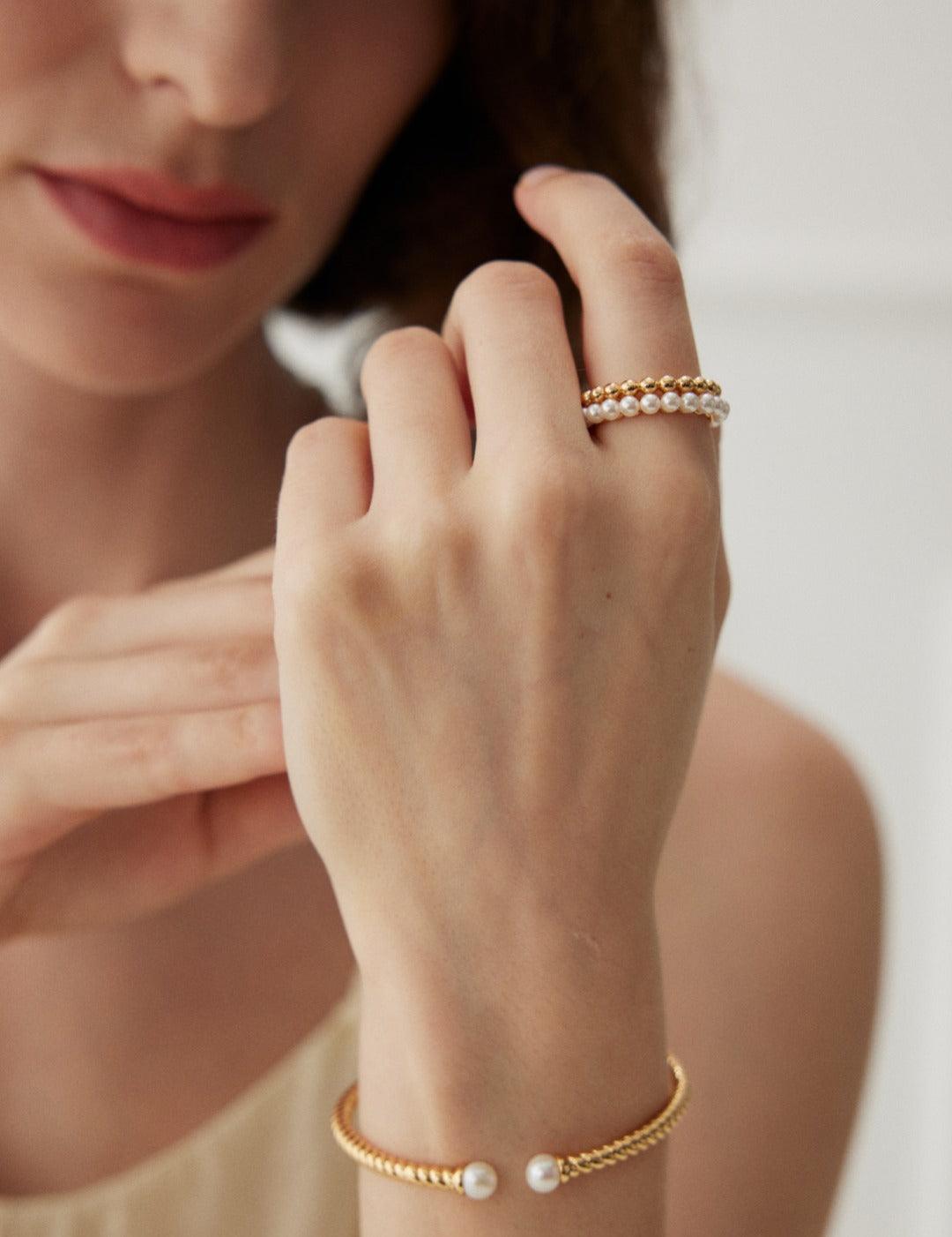 Half Shell Pearl Half Sterling Silver Ring - Gembea Jewelry