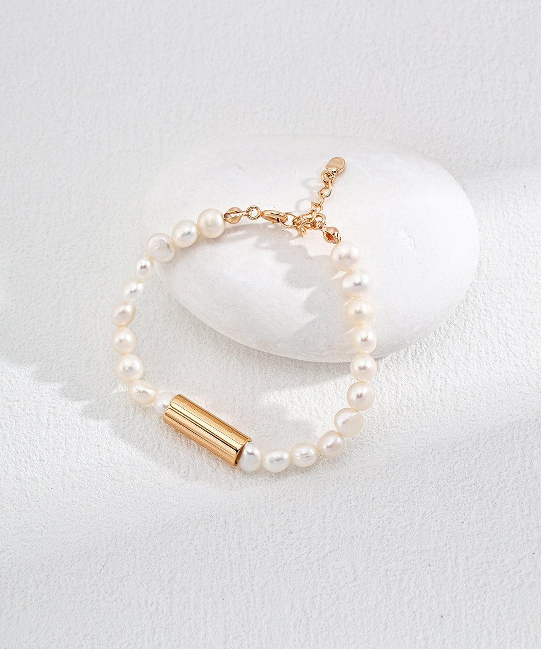 Gold Tube Freshwater Pearl Bracelet - Gembea Jewelry