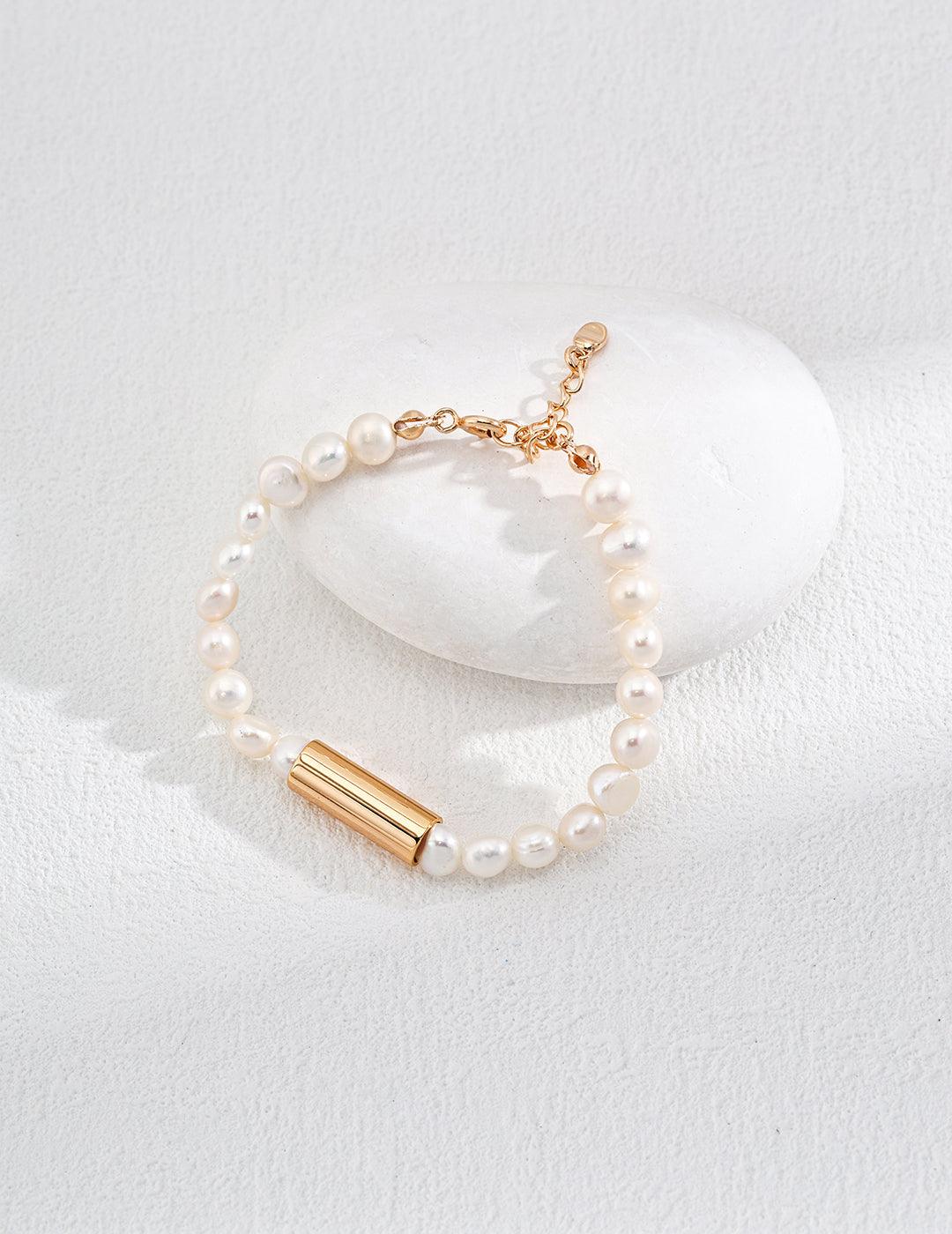 Gold Tube Freshwater Pearl Bracelet - Gembea Jewelry