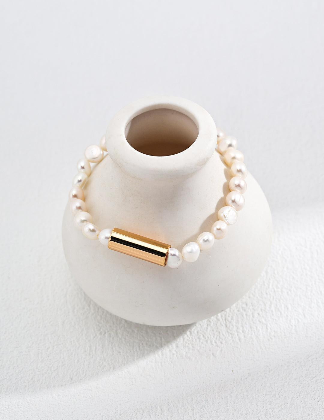 Gold Tube Freshwater Pearl Bracelet - Gembea Jewelry