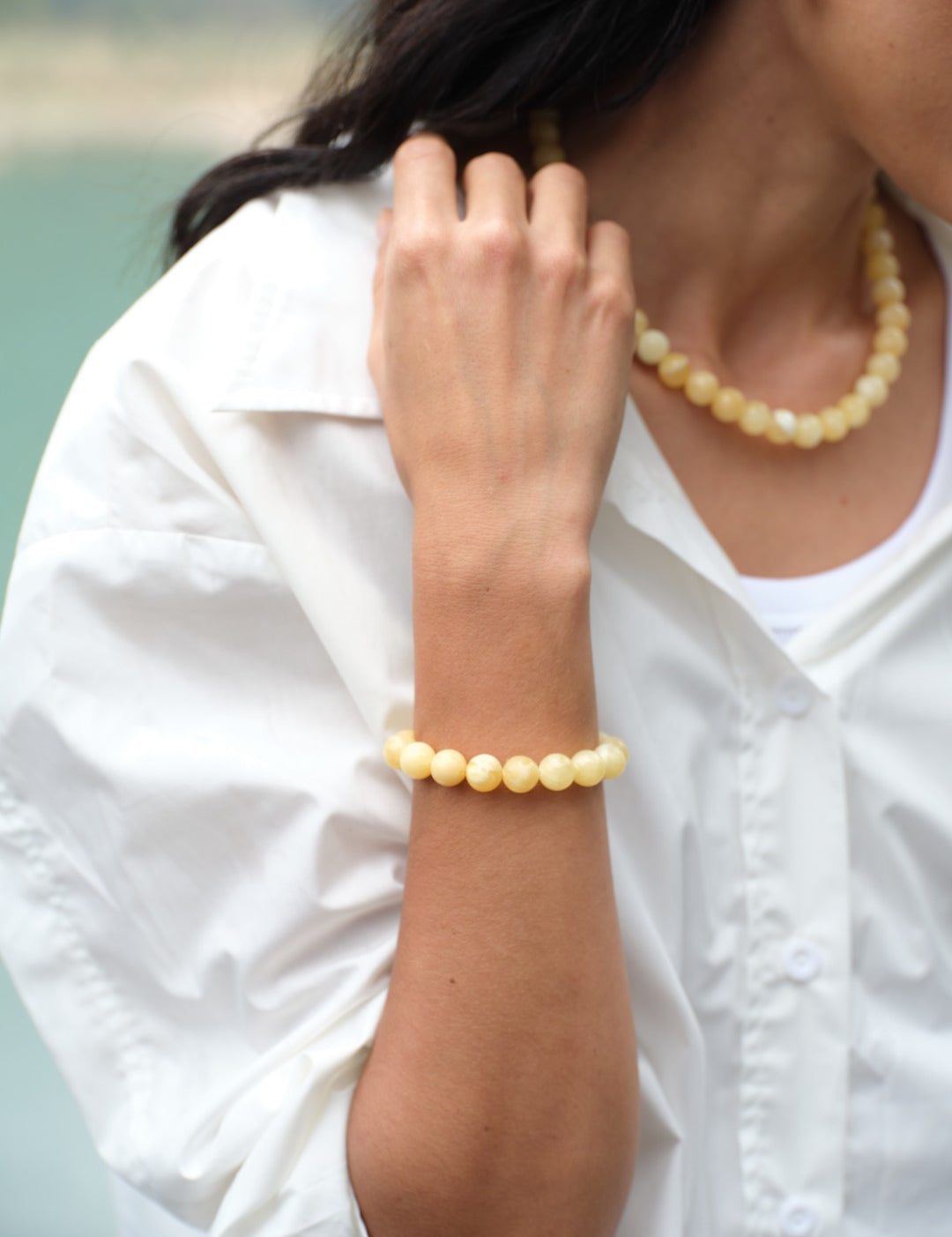 Golden Acorn Yellow Jade Beaded Bracelet gembea jewelry