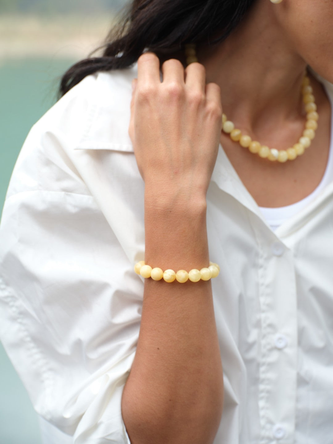 Golden Acorn Yellow Jade Beaded Bracelet gembea jewelry