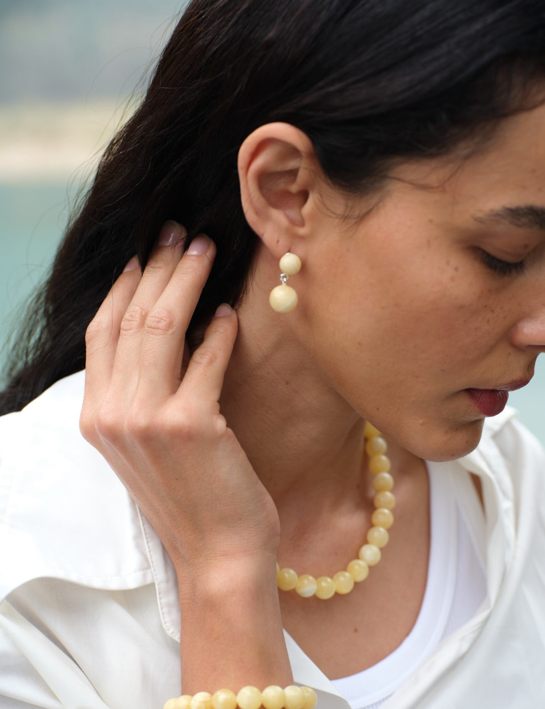 Golden Acorn Yellow Jade Drop Earrings gembea jewelry