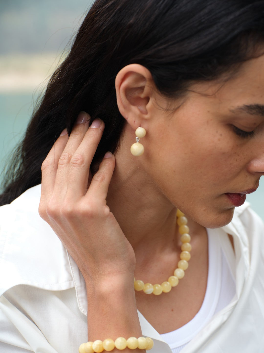 Golden Acorn Yellow Jade Drop Earrings gembea jewelry