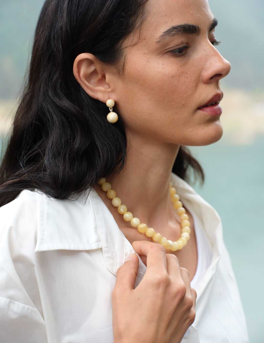 Golden Acorn Yellow Jade Drop Earrings gembea jewelry