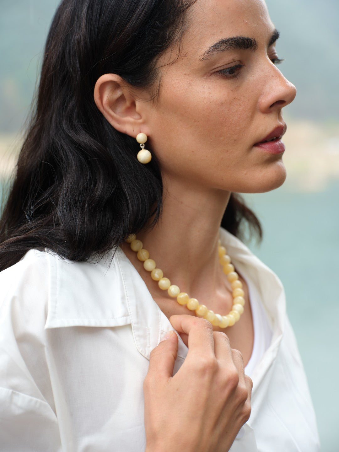 Golden Acorn Yellow Jade Drop Earrings gembea jewelry