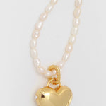 Golden Heart Pendant Pearl Beaded Necklace GEMBEA JEWELRY