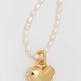 Golden Heart Pendant Pearl Beaded Necklace GEMBEA JEWELRY