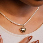 Golden Heart Pendant Pearl Beaded Necklace GEMBEA JEWELRY