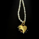 Golden Heart Pendant Pearl Beaded Necklace GEMBEA JEWELRY