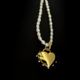 Golden Heart Pendant Pearl Beaded Necklace GEMBEA JEWELRY