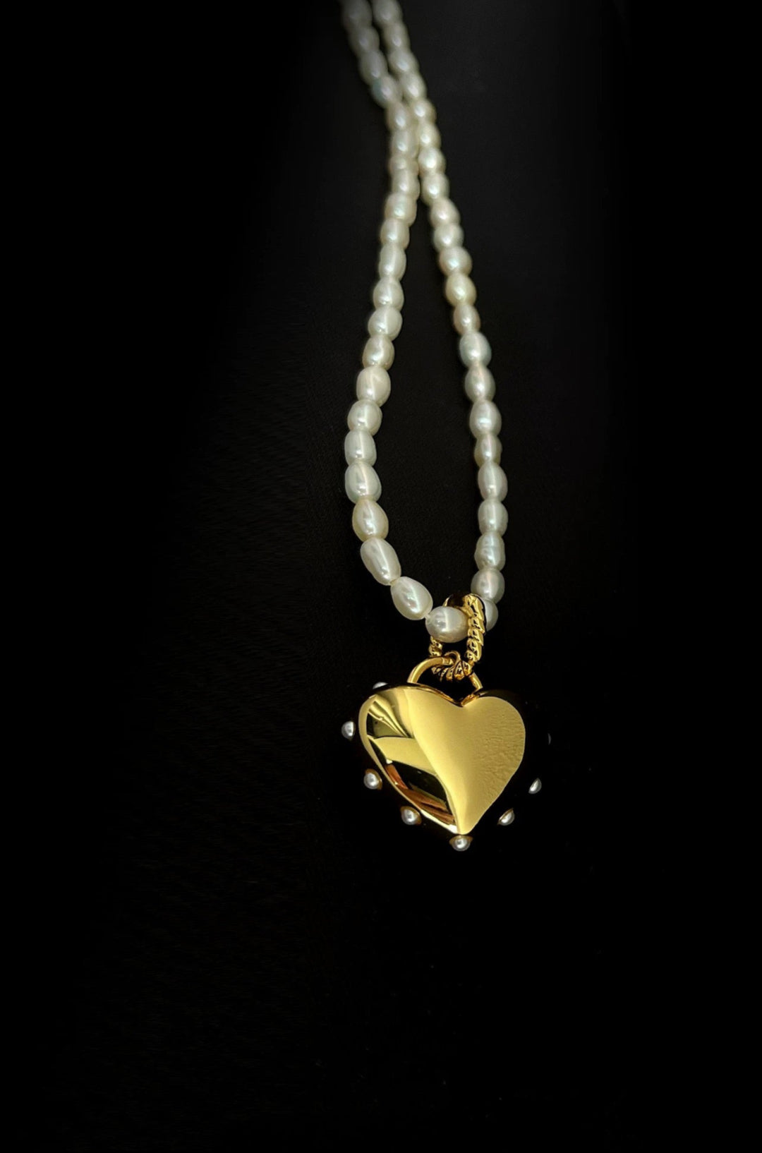 Golden Heart Pendant Pearl Beaded Necklace GEMBEA JEWELRY