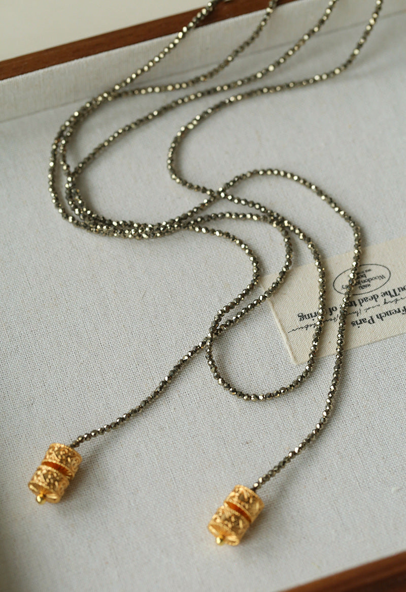 Golden Rotating Wheel Gold Ore Ruby Long Necklace gembea jewelry